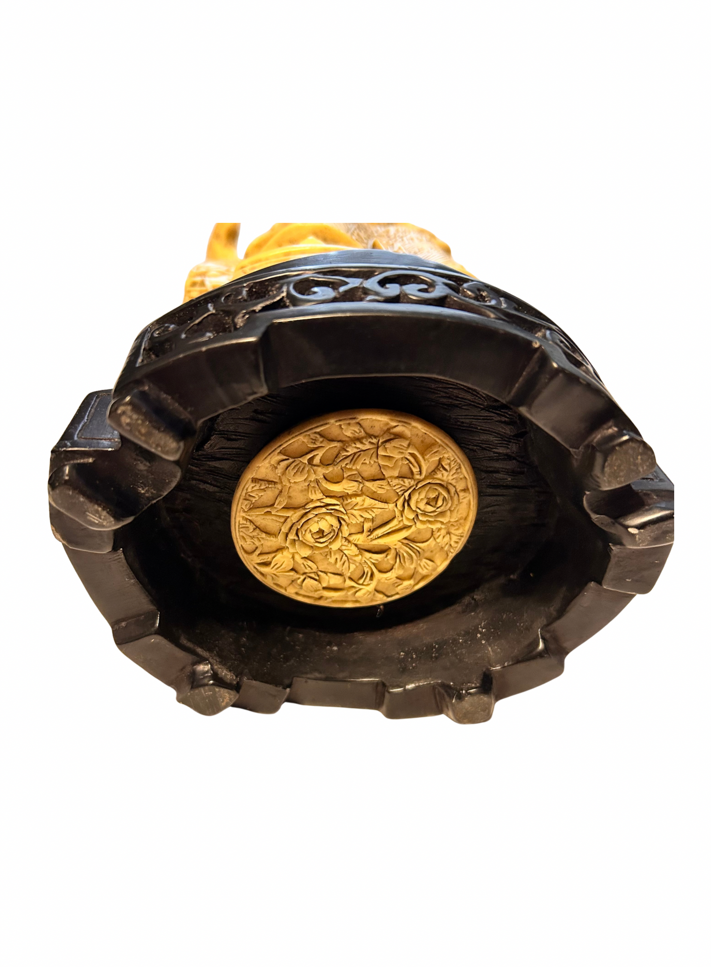 Vintage Chinese Faux Ivory Resin Emperor/Empress Figurine – Hand Carved Look – With Stand