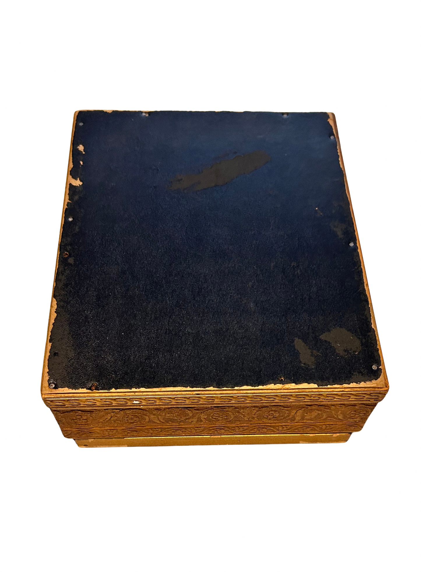 Vintage 1920s–40s Gold Gilt Wooden Jewelry Box w/ Framed Rococo Print & Mirror – Antique Dresser Box