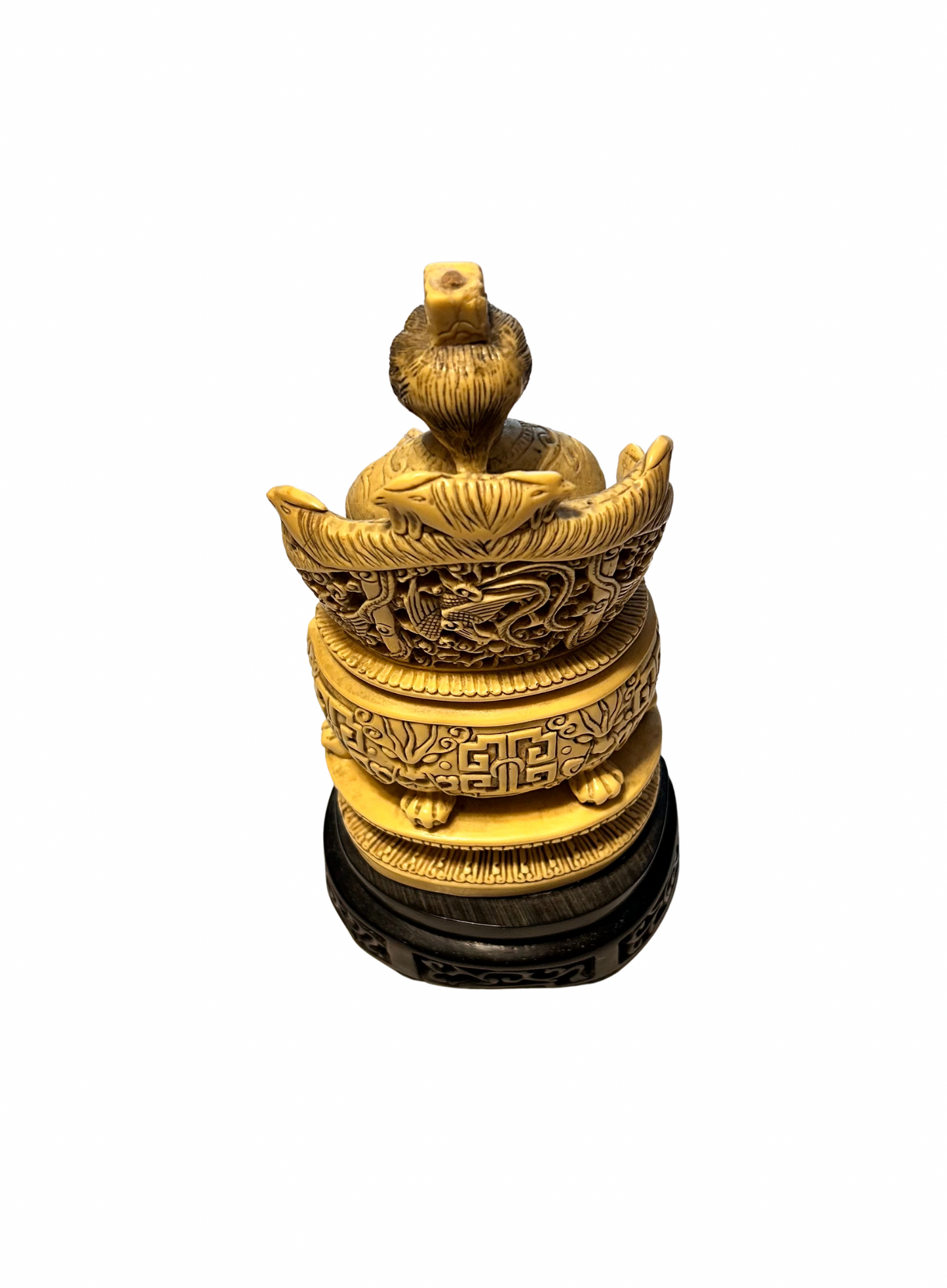 Vintage Chinese Faux Ivory Resin Emperor/Empress Figurine – Hand Carved Look – With Stand