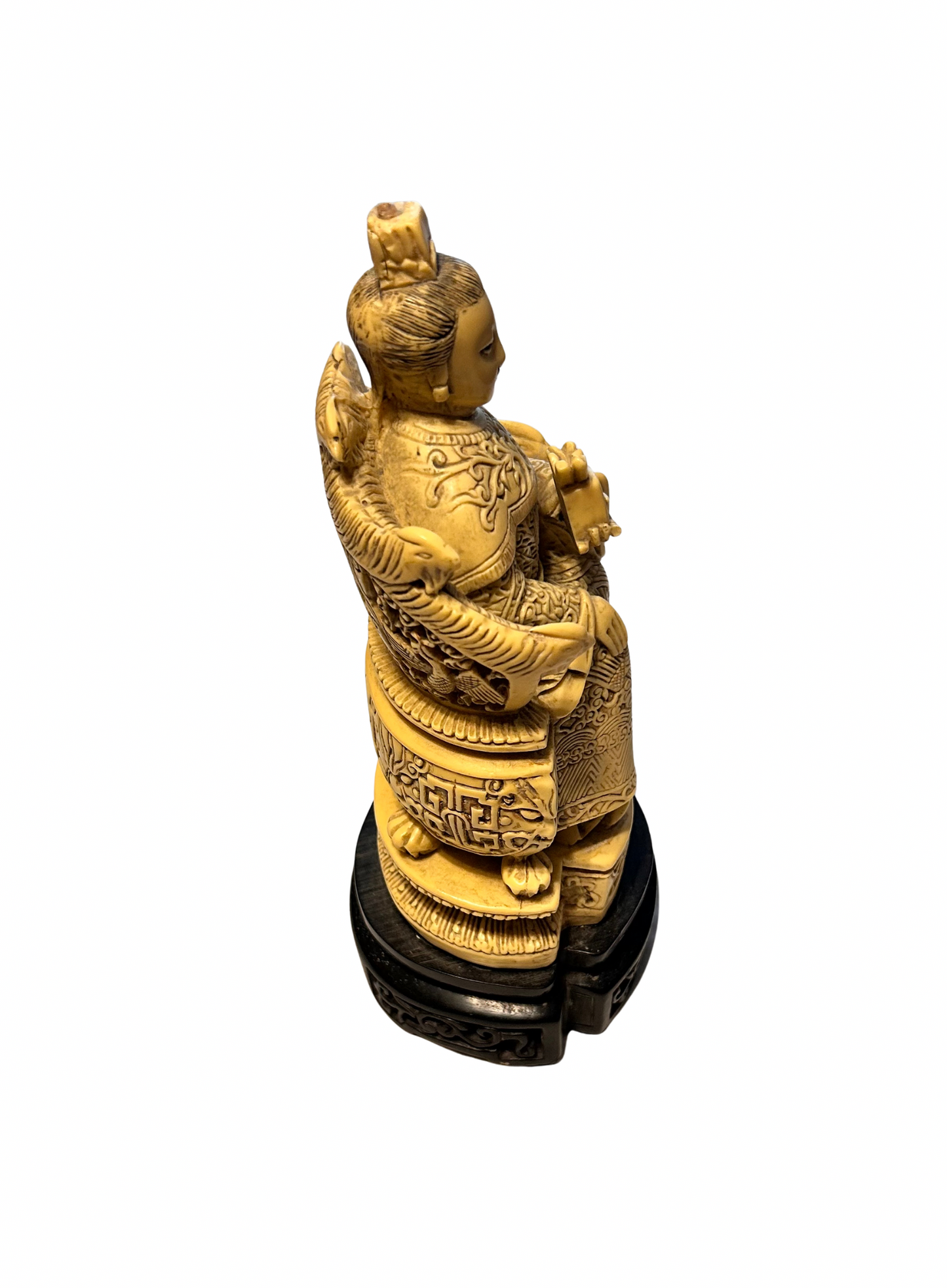 Vintage Chinese Faux Ivory Resin Emperor/Empress Figurine – Hand Carved Look – With Stand