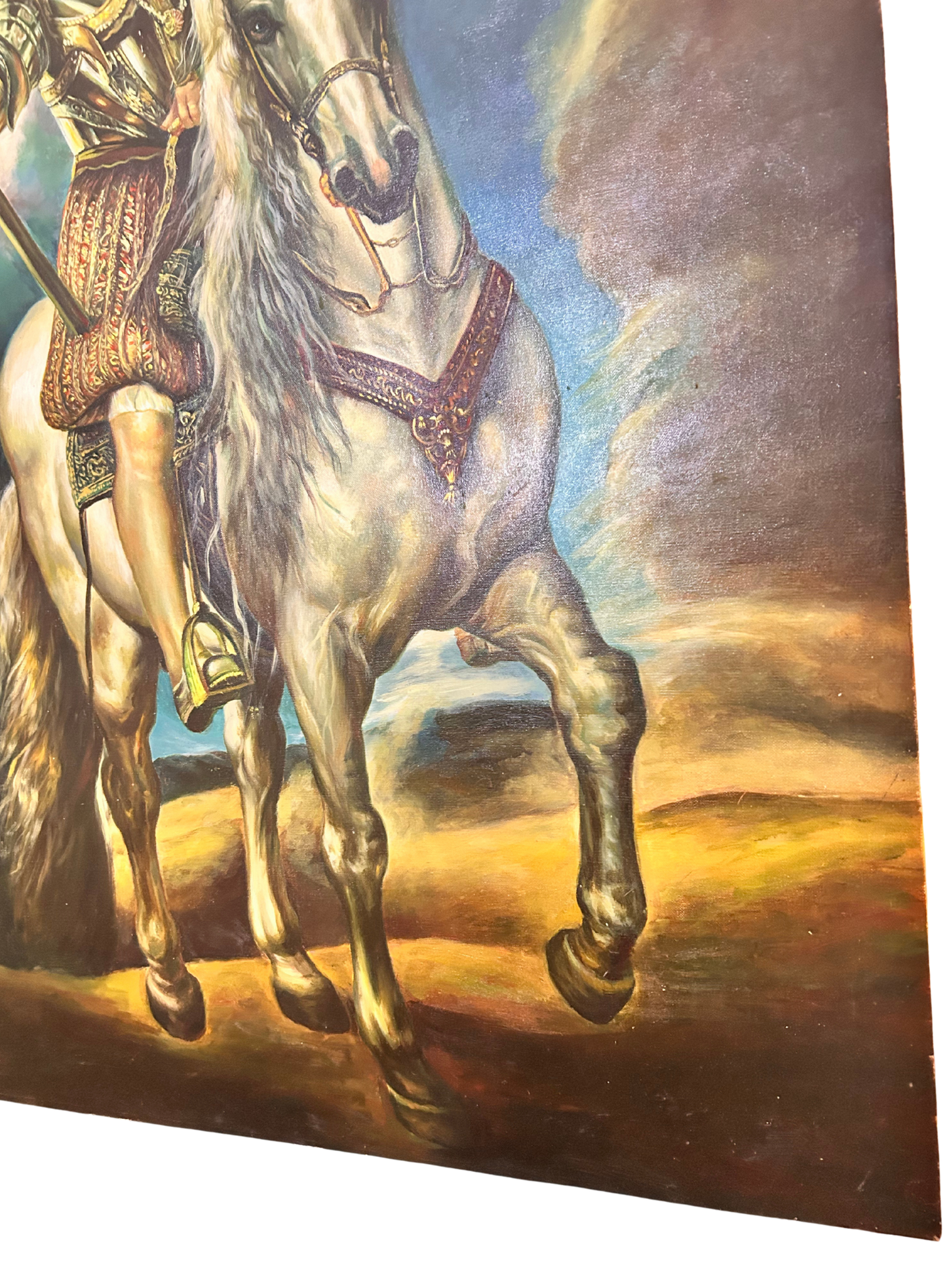 Large Vintage Oil Painting – Equestrian Nobleman After El Greco – Hand Painted Canvas