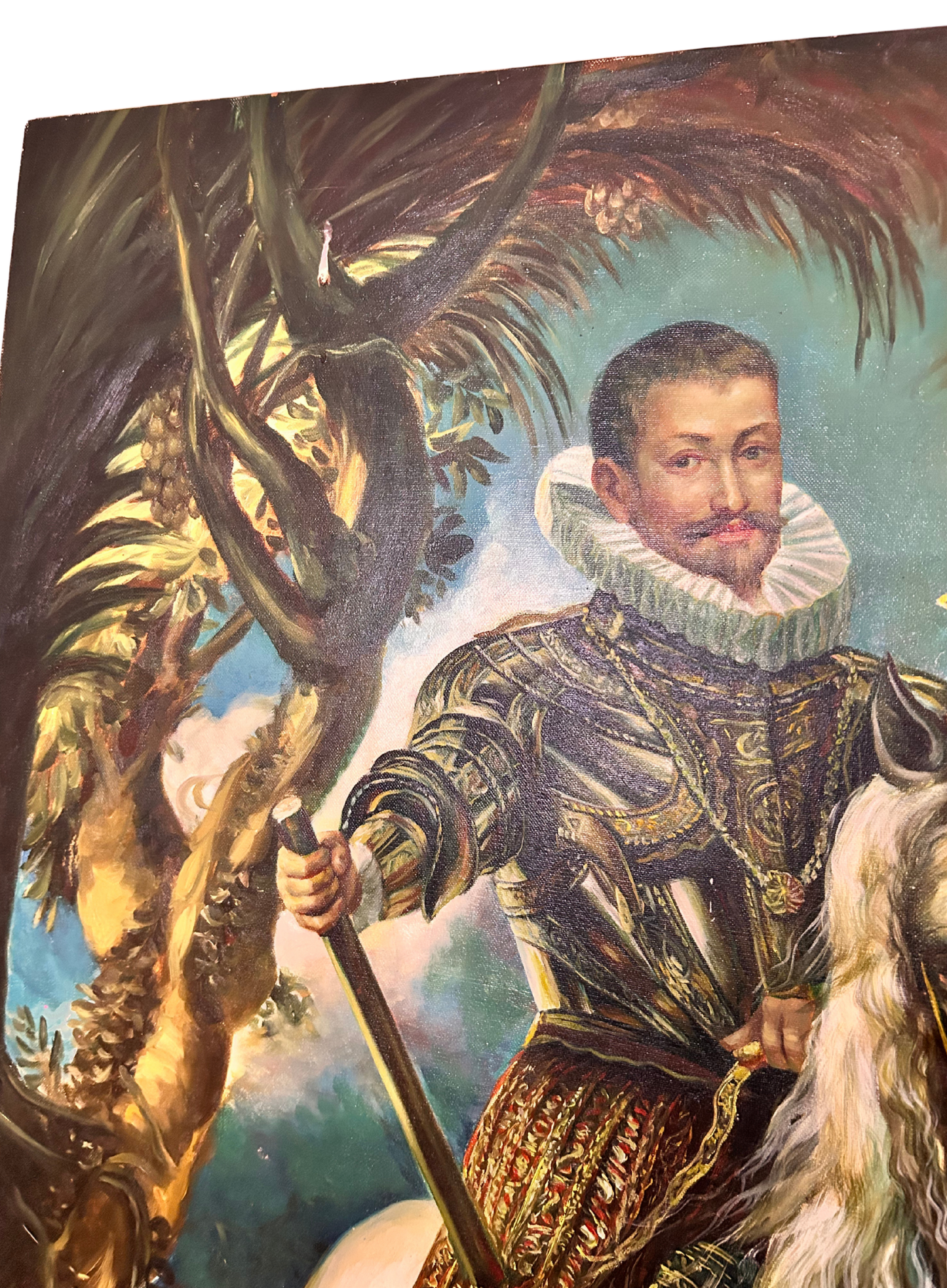 Large Vintage Oil Painting – Equestrian Nobleman After El Greco – Hand Painted Canvas