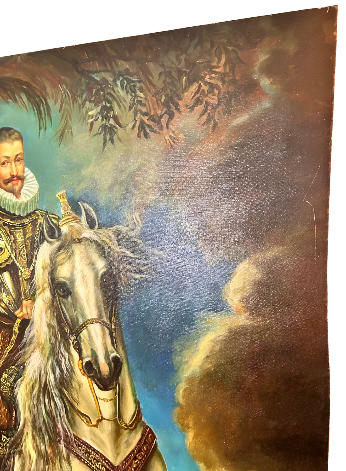 Large Vintage Oil Painting – Equestrian Nobleman After El Greco – Hand Painted Canvas
