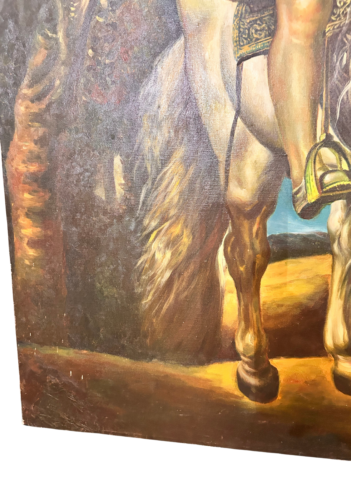 Large Vintage Oil Painting – Equestrian Nobleman After El Greco – Hand Painted Canvas