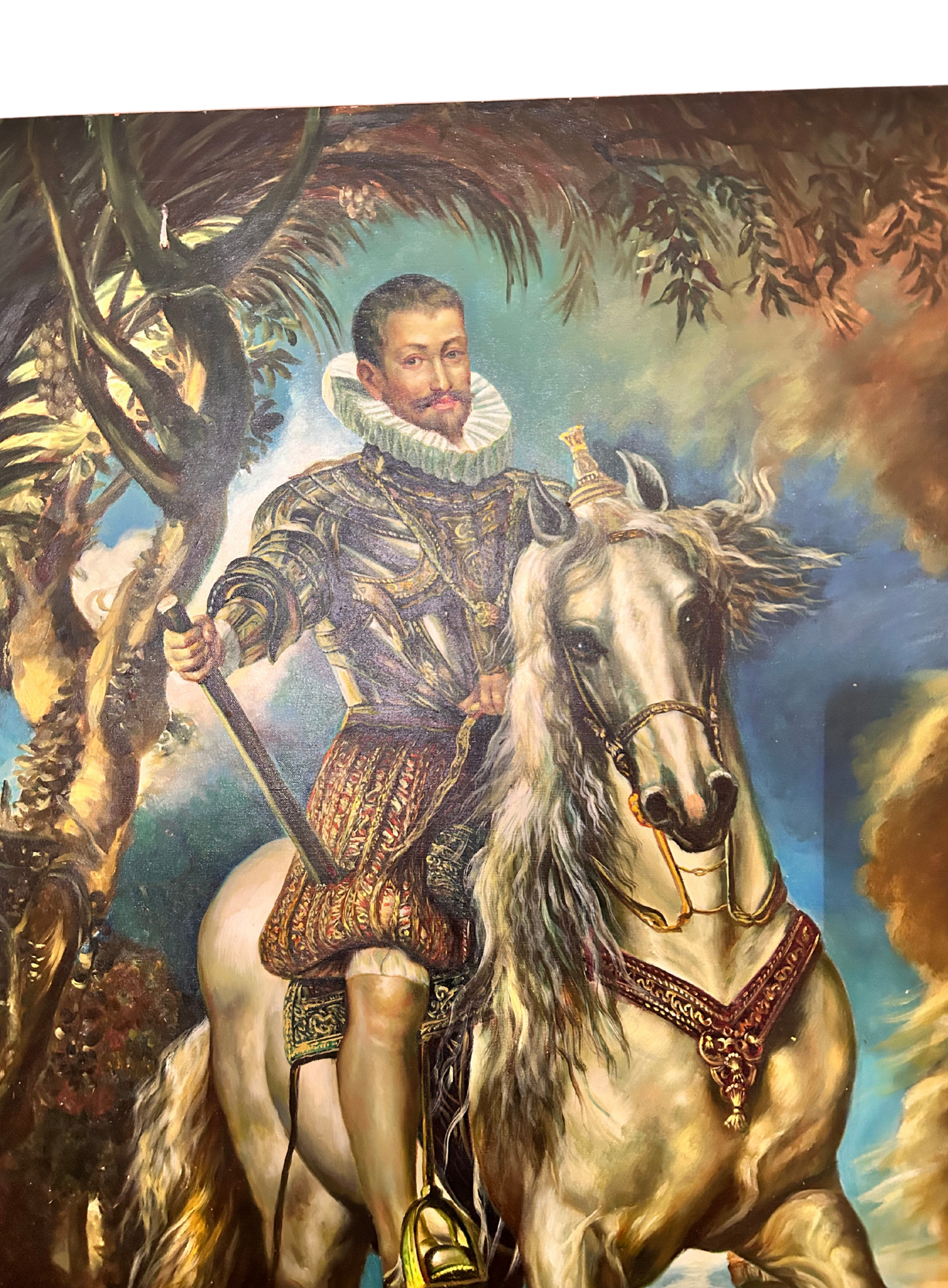 Large Vintage Oil Painting – Equestrian Nobleman After El Greco – Hand Painted Canvas